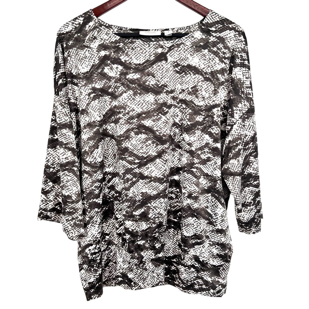 Chicos Sz 1 MEDIUM Stretchy Snake Print Blouse Shirt Top Mature Casual Business